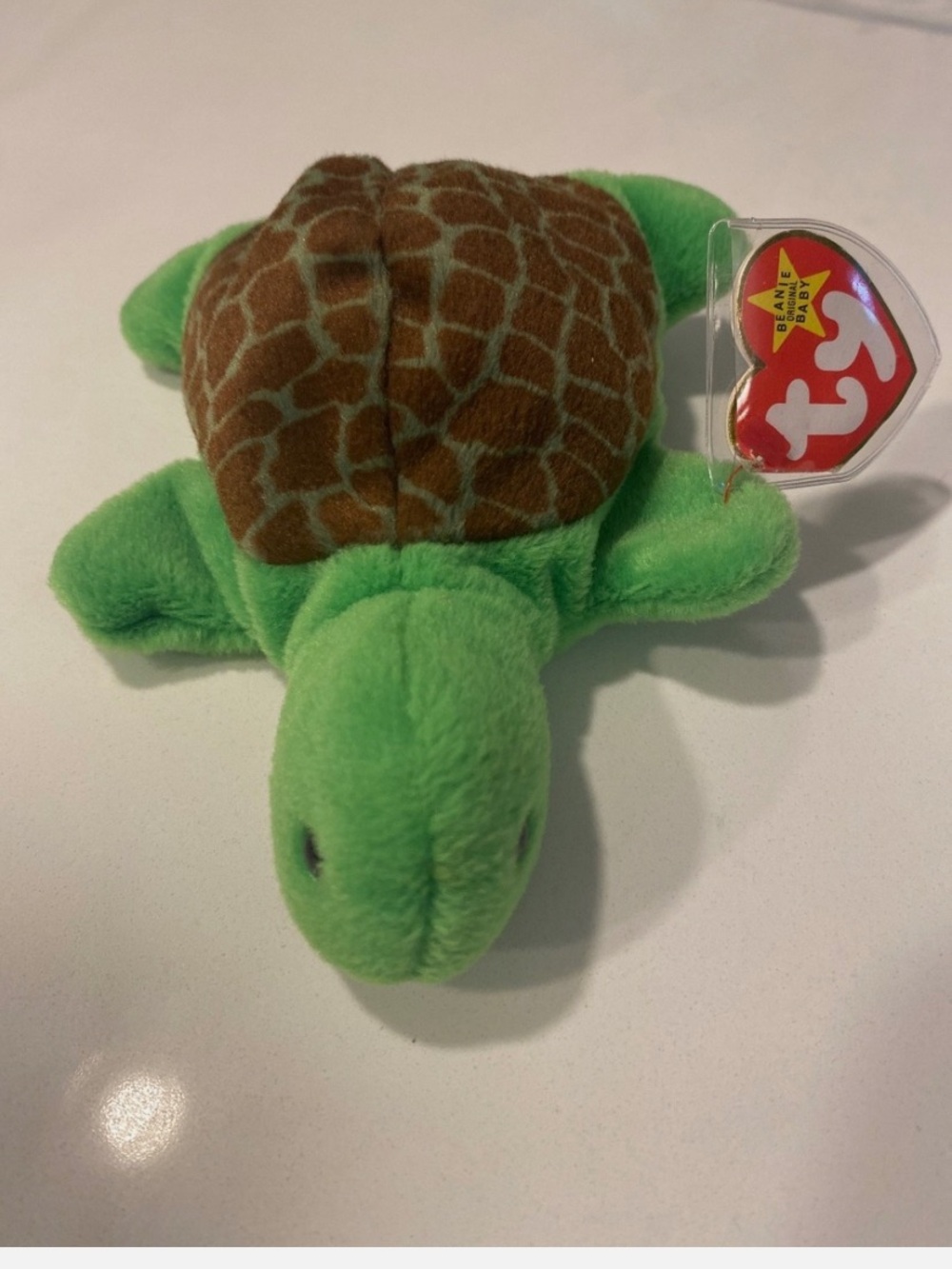Ty Green & Brown Turtle Plush with Heart Tag